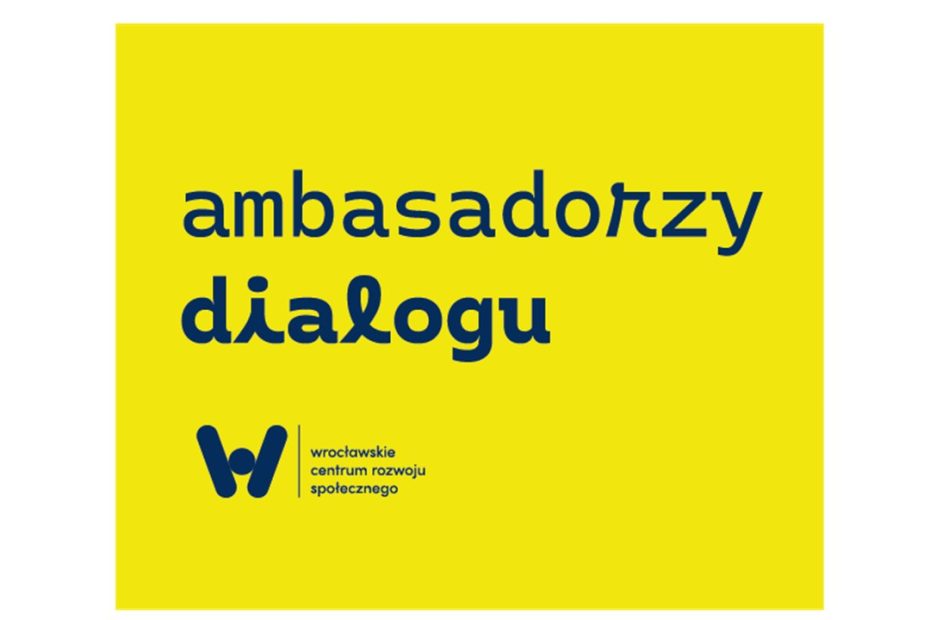 logo Ambasadorów Dialogu - niebieskie na żółtym tle