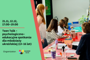 Plakat na wydarzenie : Teen Talk - spotkania psychologiczno-edukacyjne dla młodzieży w Przejściu Dialogu