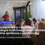 Plakat przedstawia nazwę i datę spotkania na tle zdjęcia kobiety prowadzącej prezentację przed grupą dziewięciu osób.